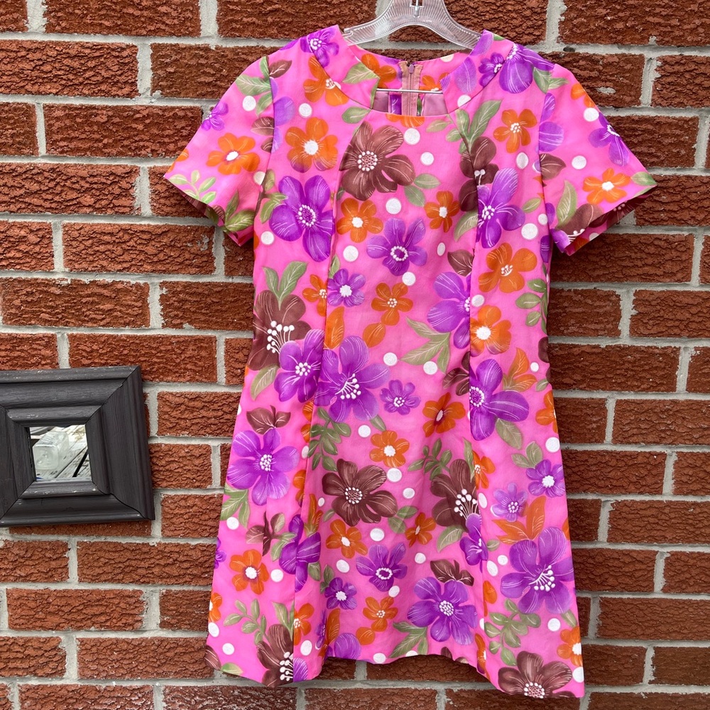 Vintage Floral Mini Dress 1960s - L